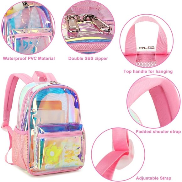 New Beautiful Pink Clear Small Backpack for Girls, Women's (12x12x6) - Picture 5 of 9